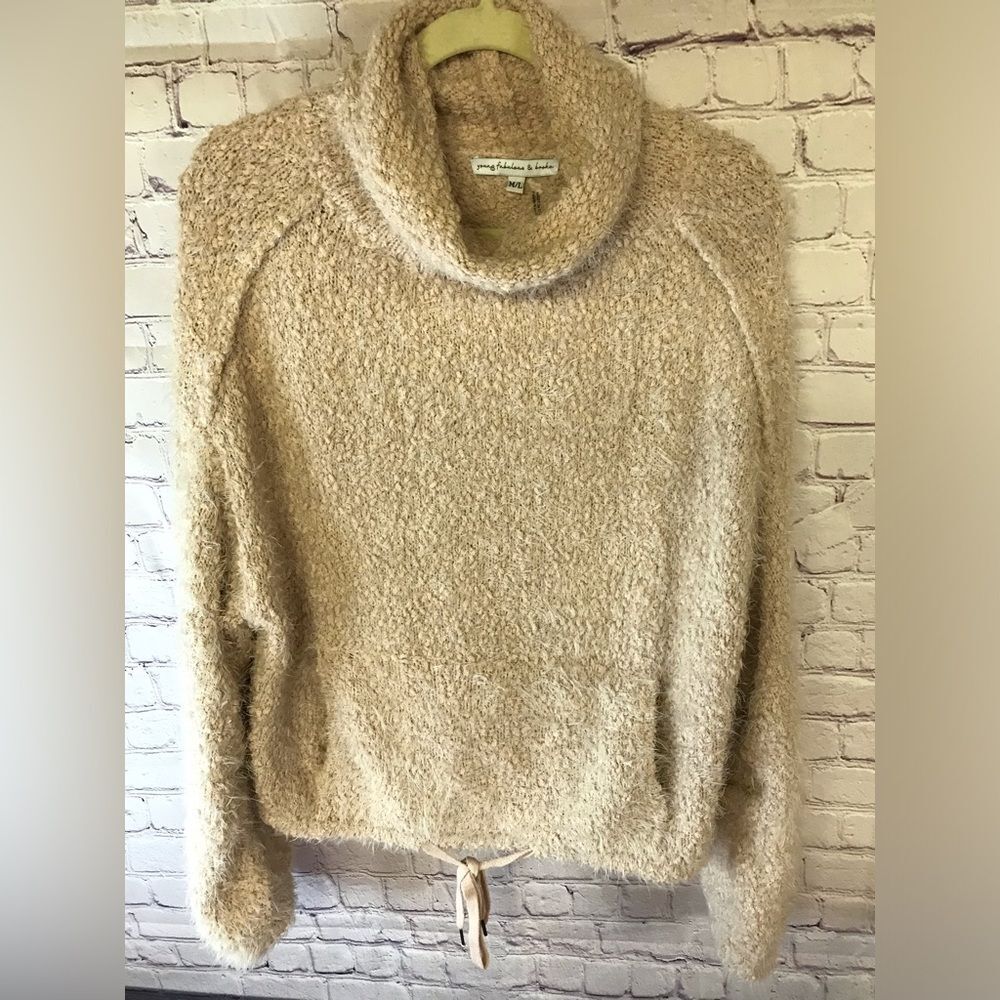 Young Fabulous & Broke Lorena Eyelash Pale Blush Pink Oversized Sweater Size M/L